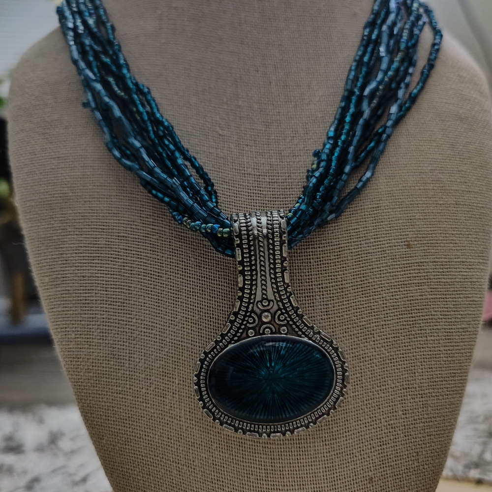 Artisan Silver and Teal Beaded Necklace